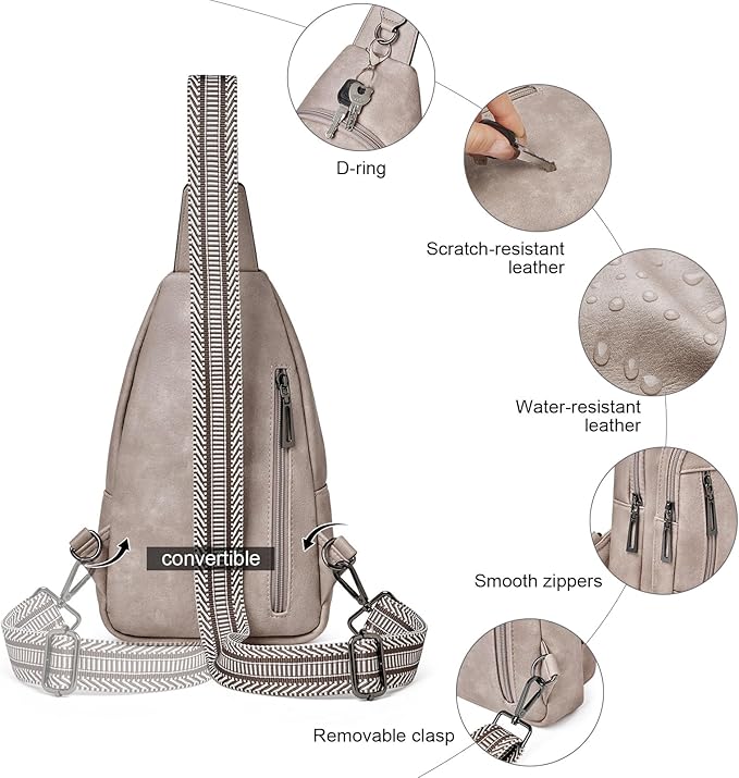 Womens Sling Bag Crossbody Bags for Women Vegan Leather Sling Backpack Daypack Fanny Pack Crossbody Purse Travel