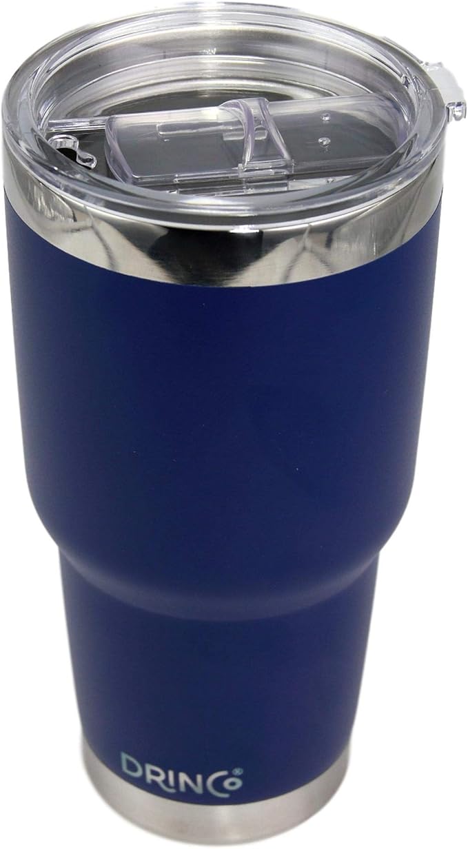 Drinco - 30 oz Stainless Steel Tumbler | Double Walled Vacuum Insulated Mug With Lid, 2 Straws, For Hot & Cold Drinks (30oz Royal Blue, 30oz)