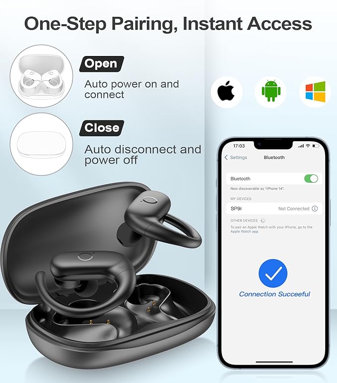 MOZOTER Wireless Earbuds Bluetooth Headphones Sport,Over Ear Buds with Deep Bass Sound,60Hr Playtime Earphones Redesigned Comfort Fit with Earhooks for Running,Meeting,Workout-Black