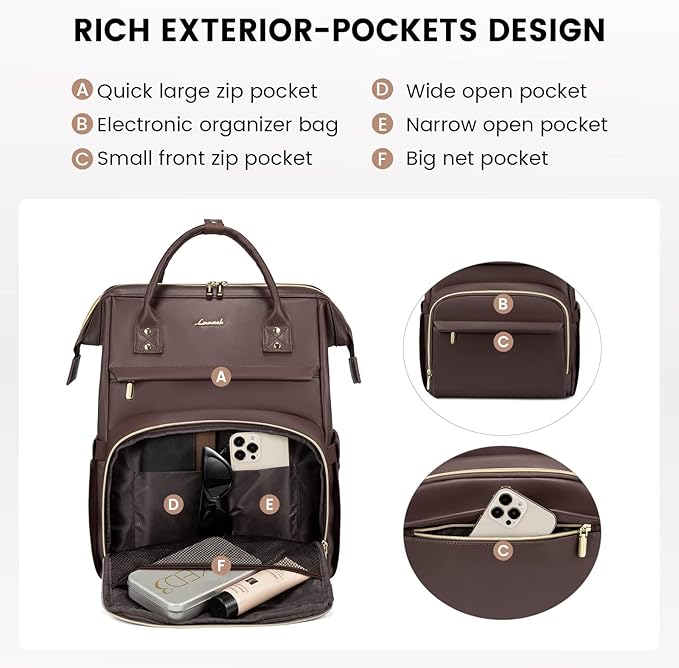 LOVEVOOK Leather Laptop Backpack for Women 15.6 inch,Travel Backpack Purse Nurse Teacher Backpack Computer Laptop Bag,Professional College Business Work Bags Carry On Backpack with USB Port,Coffee