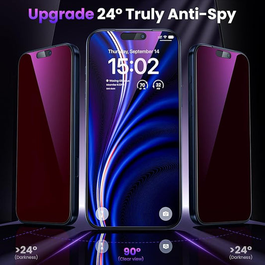 WSKEN for iPhone 17 Pro Max Privacy Screen Protector - Purple Gradient Anti Blue Light Eye Protection [Auto-Dust Removal] Shatterproof Tempered Glass Screen Protector 17 Pro Max, 2 Pack