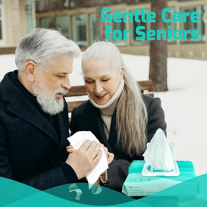 SUNKISS Trustplus Wet Wipes for Adult No Rinse, Extra Large 8”x12” Body Cleaning Washcloths for Elderly Incontinence & Cleansing, Unscented, 200 Count (4 Packs of 50)