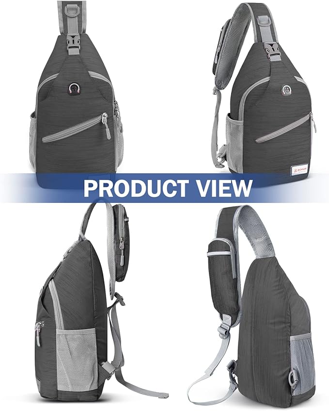 ZOMAKE Sling Bag,Small Crossbody Sling Backpack,Water Resistant Shoulder Daypack for Travel,Anti Thief Chest Bag for Hiking(Black(Stripe))