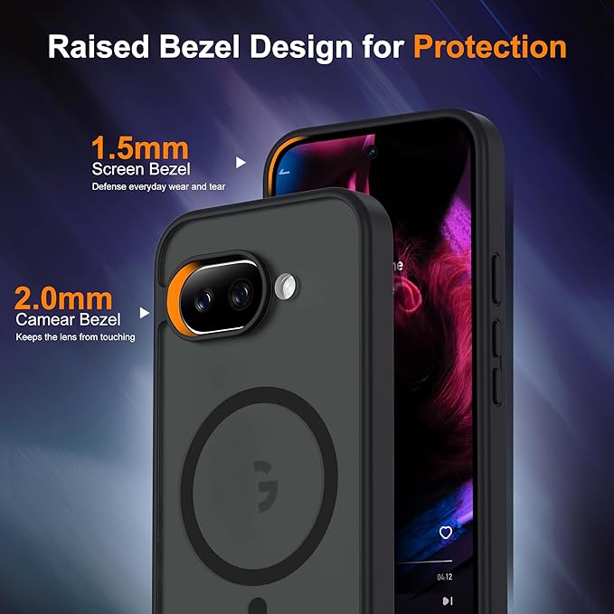 Compatible with Google Pixel 9A Case with Magnetic [Compatible with Mag-Safe][Military Grade Drop Protection] Slim Translucent Matte Phone Case with Anti-Fingerprint Tech, Black