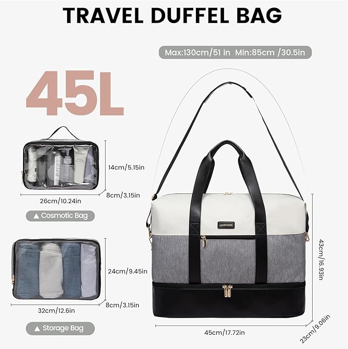 LOVEVOOK Weekender Bag, Large Travel Duffel Bag for Women with 2 Packing Cubes, Carry on Overnight Bag with Shoe Compartment, Mom Hospital Bags for Labor and Delivery