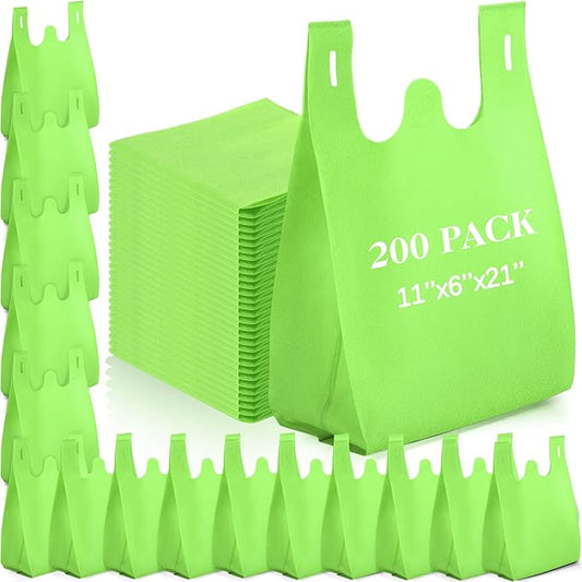 Windyun Large Grocery T-shirt Bags Bulk Reusable Non Woven Shopping Bag Foldable Gift Tote with Handle, 21x11x6 Inch