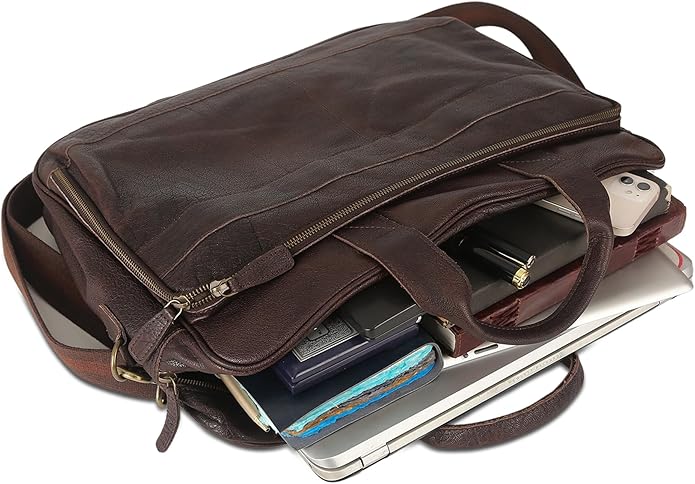 KomalC 16 Inch Leather briefcases Laptop Messenger Bags for Men and Women Best Office Satchel Bag