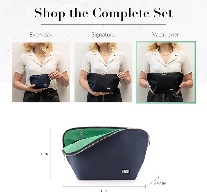 KUSSHI Washable Travel Makeup & Cosmetic Bag - Brush Organizer Sold Separately (Vacationer, Navy/Mint)