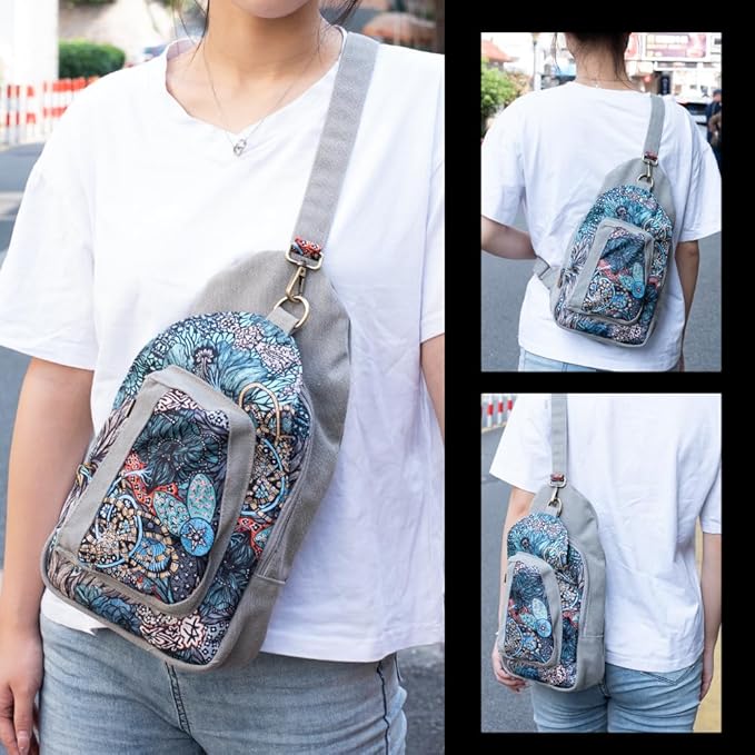 Black Butterfly Canvas Chest Bag, Small Chest Pack, Crossbody Bag for Travel, Inclined Shoulder Bag