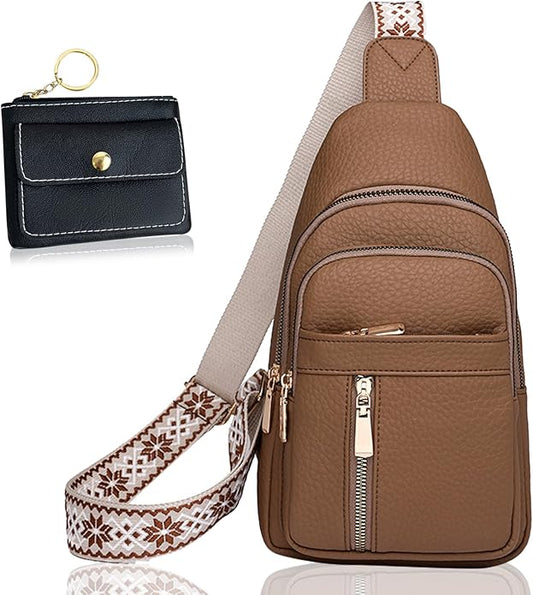 Leather Sling Bag for Women,Travel Small Sling Bag Crossbody Bags for Women-Vegan Leather Fanny Pack Crossbody Bags