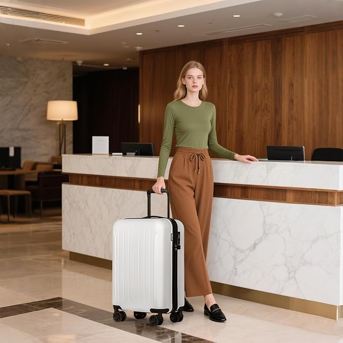 KYME Suitcase Hardshell With Double Spinner Wheels, PC+ABS TSA Lock Travel Luggage (White, 20" Carry On)