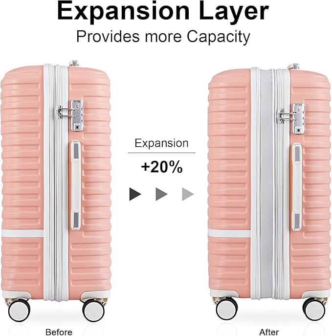 Joyway Luggage Set 3 Piece Suitcase Sets with Spinner Wheel,Hardside Expandable Travel Laggage with TSA Lock (20/24/28,Pink