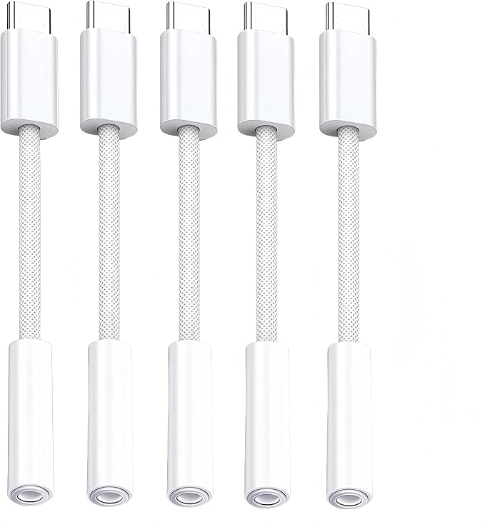 5 Pack USB C to Headphone Jack Adapter,USB c to 1/8 inch Audio Adapter Compatible with iPhone 17 16 15 Samsung Galaxy S25,S24,S23 Ultra, Note 20, iPad Pro, MacBook, Pixel XL and More