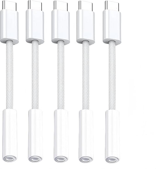 5 Pack USB C to Headphone Jack Adapter,USB c to 1/8 inch Audio Adapter Compatible with iPhone 17 16 15 Samsung Galaxy S25,S24,S23 Ultra, Note 20, iPad Pro, MacBook, Pixel XL and More