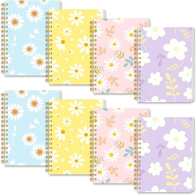 Koogel 8PCS Cute Spiral Notebook Journal, A6 Hardcover Journal Pocket Notebooks, 80 Sheets/160 Pages Wirebound Diary Planner for Back to School Office Home Women Gifts Supplies