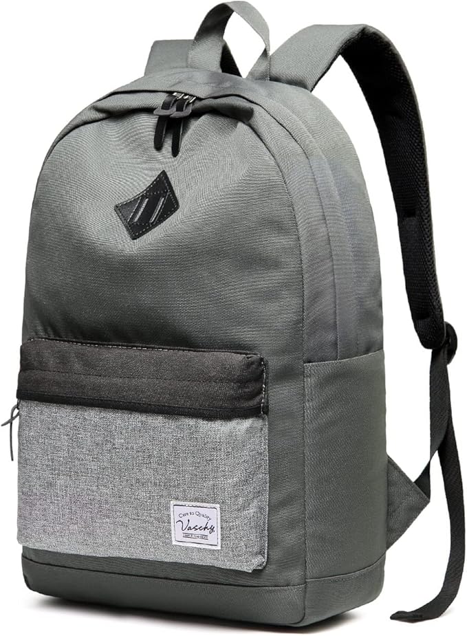 VASCHY Backpack for Men Women, Water-Resistant School Backpack Bookbag Schoolbag Casual Daypack Work Gray