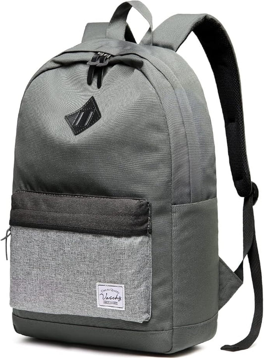 VASCHY Backpack for Men Women, Water-Resistant School Backpack Bookbag Schoolbag Casual Daypack Work Gray