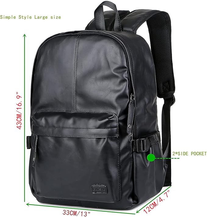 Baosha BP-08 Unisex PU Leather Computer Laptop Bag 15.6 inch Backpack Shoulder Bags Travel Hiking Rucksack Casual Daypack Black
