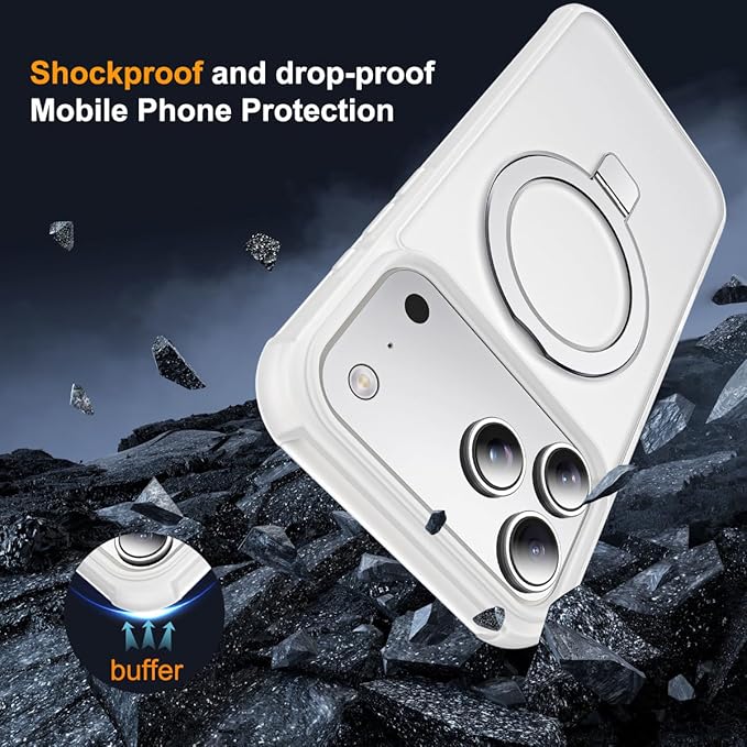 Compatible with iPhone 17 Pro Max Case with Invisible Magnetic O-Ring Stand Military-Grade Phone Case for iPhone 17 ProMax 6.9" [Compatible with Mag-Safe][Great Grip Feeling],Translucent