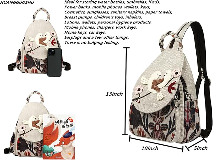 HUANGGUOSHU Boho Chic Knit Backpack - Handcrafted, Soft Fabric, Multi-pocket, Secure Zipper Pockets, Ideal Gift for Girls, Moms, and Students - Perfect Travel and School Bag-Bird Backpack