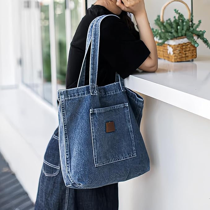 Denim Tote Bag for Women-Shoulder Handbag Perfect for Work Shopping,Hobo Bag