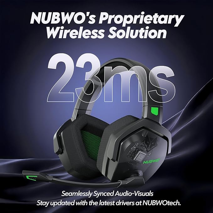 NUBWO G06 Dual Wireless Gaming Headset with Microphone for PS5, PS4, PC - 23ms Low Latency Audio - 100-Hour of Playtime - 50mm Drivers (Black-Green)