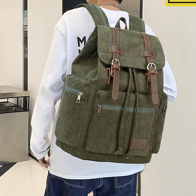 Bluboon Vintage Backpack Leather Trim Casual Bookbag Men Women Laptop Travel Rucksack