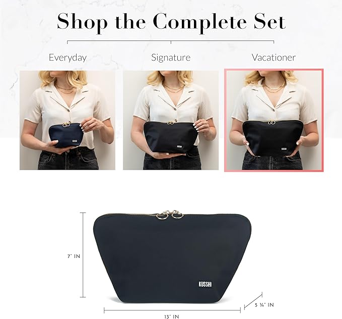 KUSSHI Washable Travel Makeup & Cosmetic Bag - Brush Organizer Sold Separately (Vacationer, Satin Black/Red)