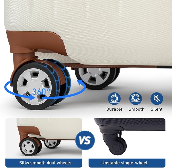 KYME Suitcase Hardshell With Double Spinner Wheels, PC+ABS TSA Lock Travel Luggage (Beige, 20" Carry On)