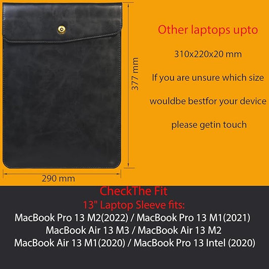 Genuine Leather Laptop Sleeve Compatible with 13 Inch MacBook Air M4 M3 M2 M1＆MacBook Pro M2 2022 M1 2020-2016,Laptop Cover for 13-13.3 Inch Notebook,Black