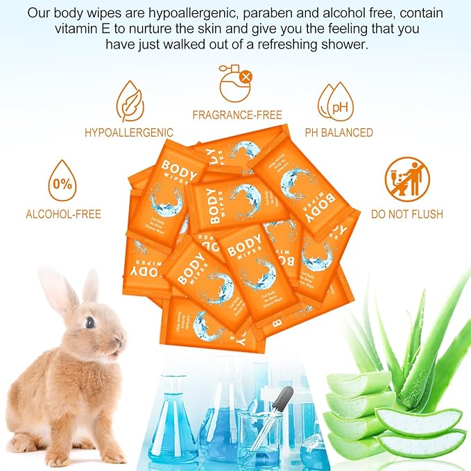 Treela 300 Pcs Bulk Deodorant Large Body Wipes Individually Wrapped Wet Wipes Travel Size for Adults Shower for Homeless Supplies Hygiene Personal Cleansing for Hiking Gym(7.09" X 9.84",Orange)