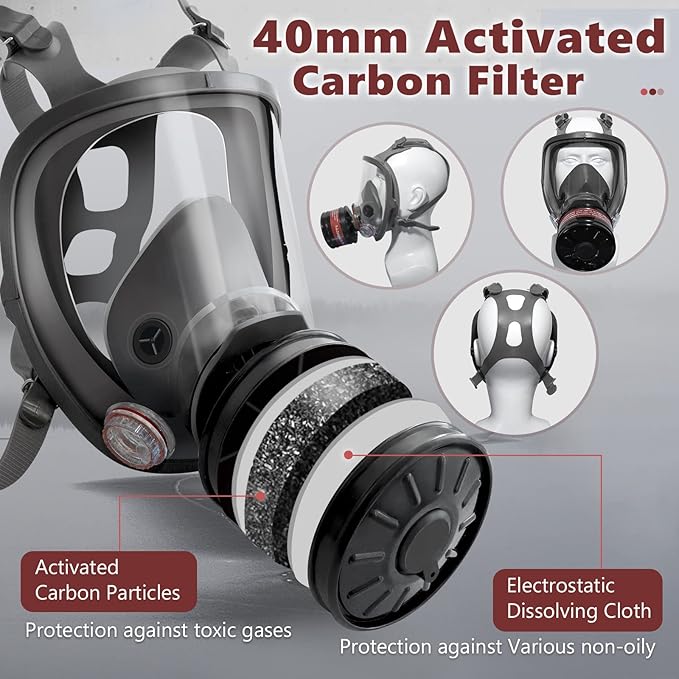 Full face Respirator Mask - Gas Masks Survival Nuclear and Chemical with Activated Carbon Filter for Chemical Dust