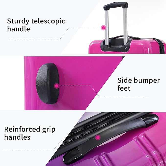 Merax Luggage Sets 3 Piece, Hardside Expandable Suitcase Set with Spinner Wheels, Lightweight Gradient Color Luggage 20+24+28 IN, Purple and Pink