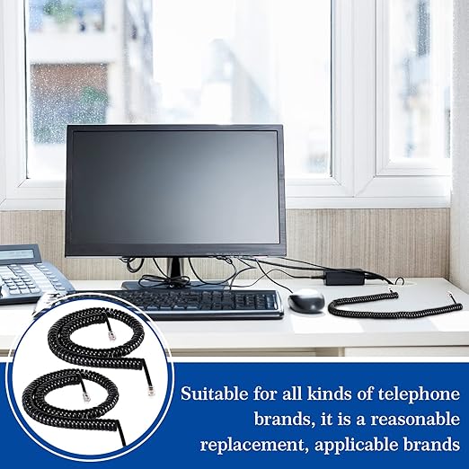 Kanayu 20 Pack Black Phone Handset Cord 12ft Telephone Cord for Landline Coiled Phone Wire Bulk for Use with All Landline Telephone Line Replacement Cable Accessory