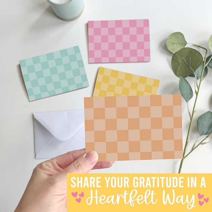 Hadley Designs Blank Cards and Envelopes 4x6-24 Blank Note Cards with Envelopes, Notecards Stationery Sets, Notecards Bulk, Stationary Sets, Note Paper Stationery, Checker Pretty Stationary