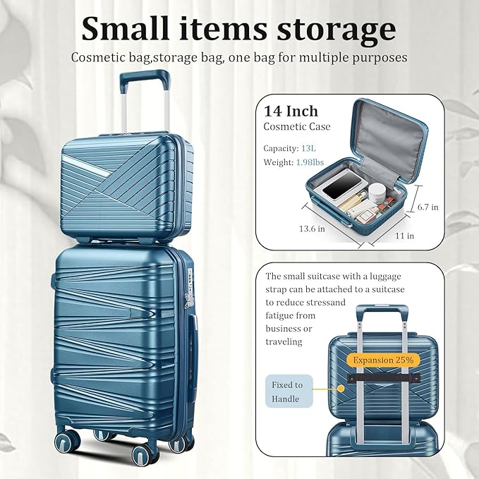 4-Piece Expandable Hardshell Luggage Set with TSA Lock (14/20/24/28) - Lightweight PP Suitcases, 360° Silent Spinner Wheels and Durable 100LB Handle for Air Travel (Peacock Blue)