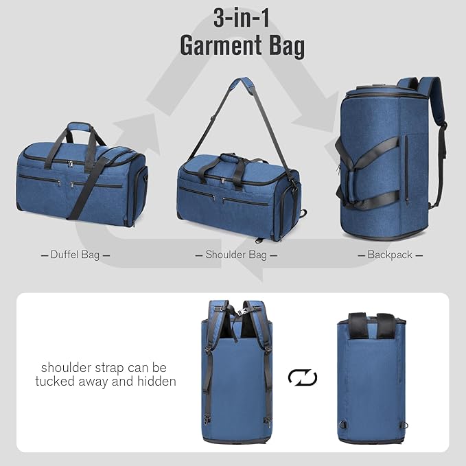 Bukere Garment Duffle Bags for Travel, Convertible Carry on Bag with Shoe Compartment, 3 in 1 Travel Suit Bag with Backpack Shoulder Strap for Men Women