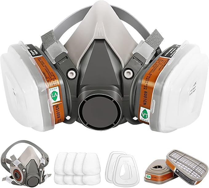 Reusable Respirator Face Cover with Filters - Half Facepiece Set with Active Cotton for Epoxy Resin, Welding, Woodworking, Painting, Staining, Sanding