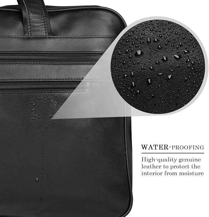 Augus Business Travel Briefcase Genuine Leather Duffel Bags for Men Laptop Bag fits 15.6 inches Laptop YKK Zipper (Black)