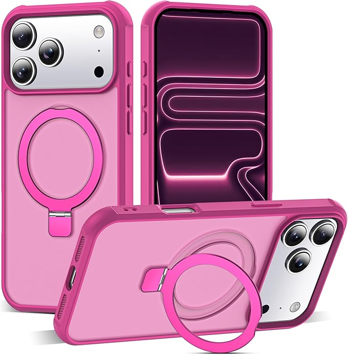 Compatible with iPhone 17 Pro Max Case with Invisible Magnetic O-Ring Stand Military-Grade Translucent Case for iPhone 17 ProMax 6.9" [Compatible with Mag-Safe][Great Grip Feeling], Rose