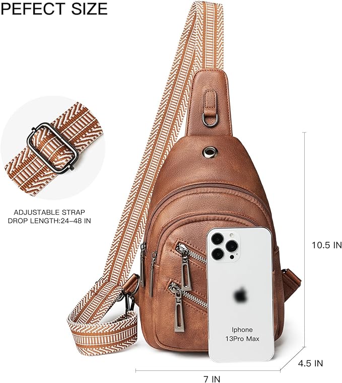 7L Sling Bag For Women Faux Leather Anti Theft Small Casual Daypack Backpack Fanny Pack Crossbody Chest Bags Purse Waterproof Brown