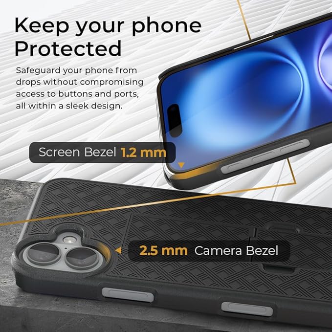MOTIVE iPhone 16 Plus Holster Case, Belt Clip Case, Shell Holster Combo, Slim Rugged Drop Shockproof Protective Cover with Kickstand (6.7") | Ranger Series