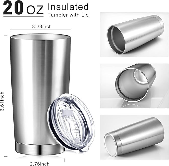 Sieral 36 Packs Stainless Steel Tumbler Bulk with Lid Vacuum Double Wall Insulated Travel Coffee Mug Powder Coated Tumbler Cup for Graduation Wedding Christmas Birthday Party(Silver, 20 oz)