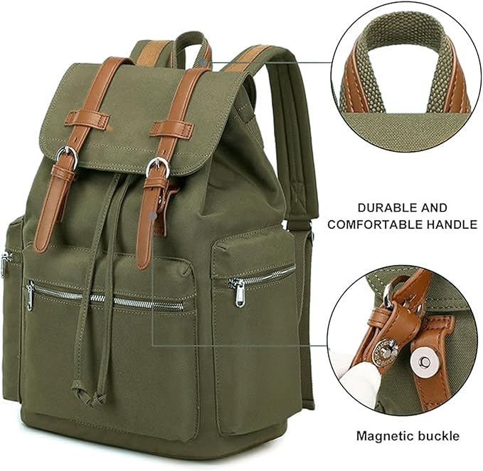 Bluboon Vintage Backpack Leather Trim Casual Bookbag Men Women Laptop Travel Rucksack