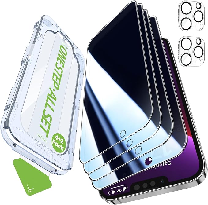 iGluz 4+2 Pack for iPhone 13 Pro Max Privacy Screen Protector with Camera Lens Protector 6.7 inch,9H+Tempered Glass[Military Grade Shatterproof &100% Anti-Spy],3D Micro-Curved Edges[Longest Durable]