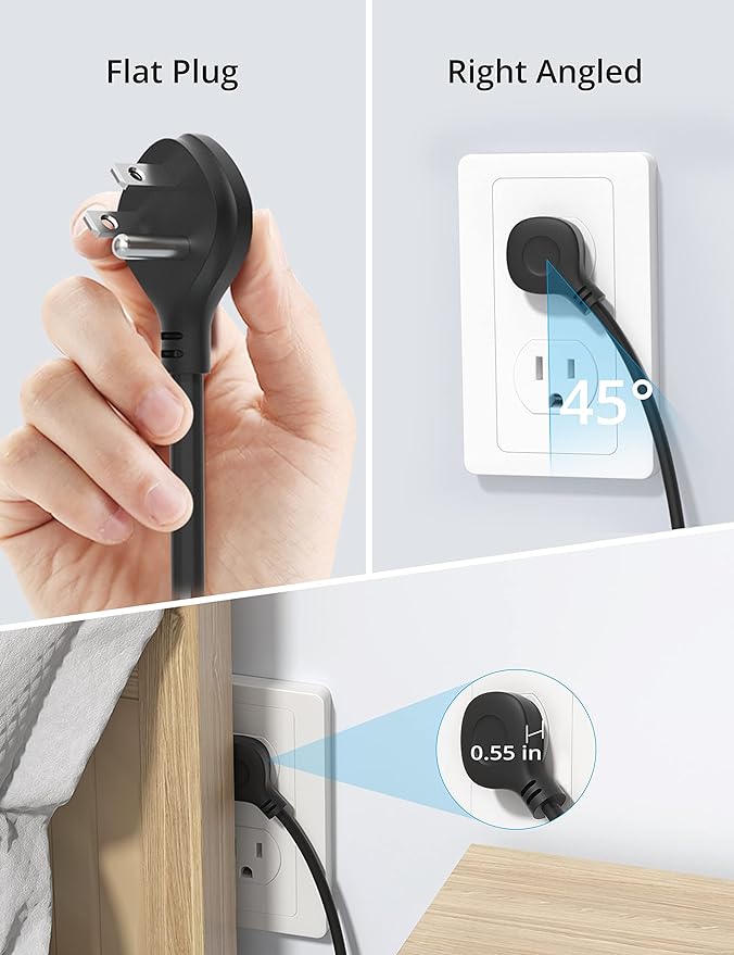 TROND Surge Protector Power Strip with USB, 10ft Extension Cord, ETL Listed, 5 Widely-Spaced Outlets with 3 USB Ports, 1300J, Low-Profile Flat Plug, Wall Mountable, 14AWG Heavy Duty, Black