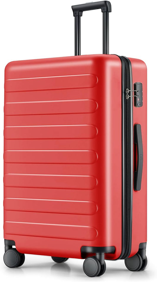 NINETYGO Medium Checked Luggage 24 Inch, Checking In Luggage with Smooth Spinner Wheels, Lightweight, Hard Shell PC Suitcase, Lightweight Travel Luggage, TSA Approved (Raspberry, Rhine Basic)
