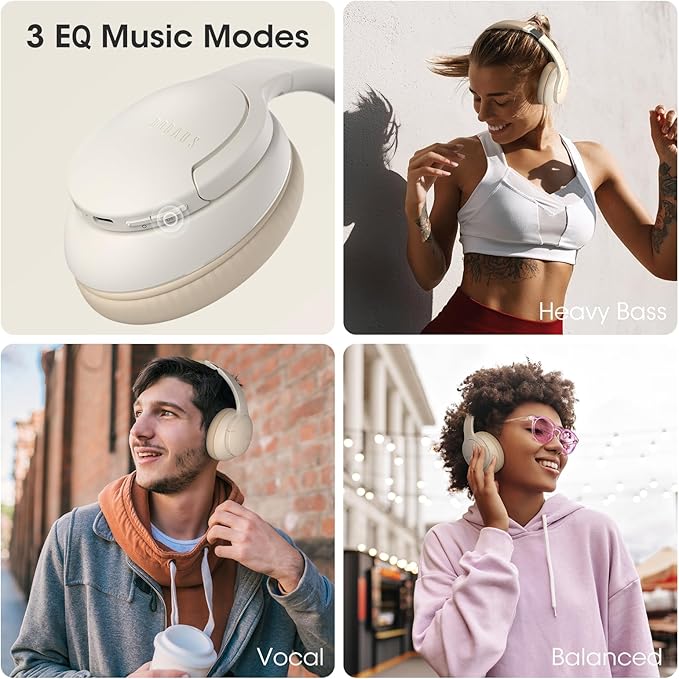 DOQAUS Upgrade Bluetooth Headphones Over Ear, 90H Playtime BT 5.3 Wireless Headphone EQ Modes, Built-in HD Mic, HiFi Stereo Sound, Deep Bass, Memory Foam Cups for Phone/PC&Travel/Gym/Workout