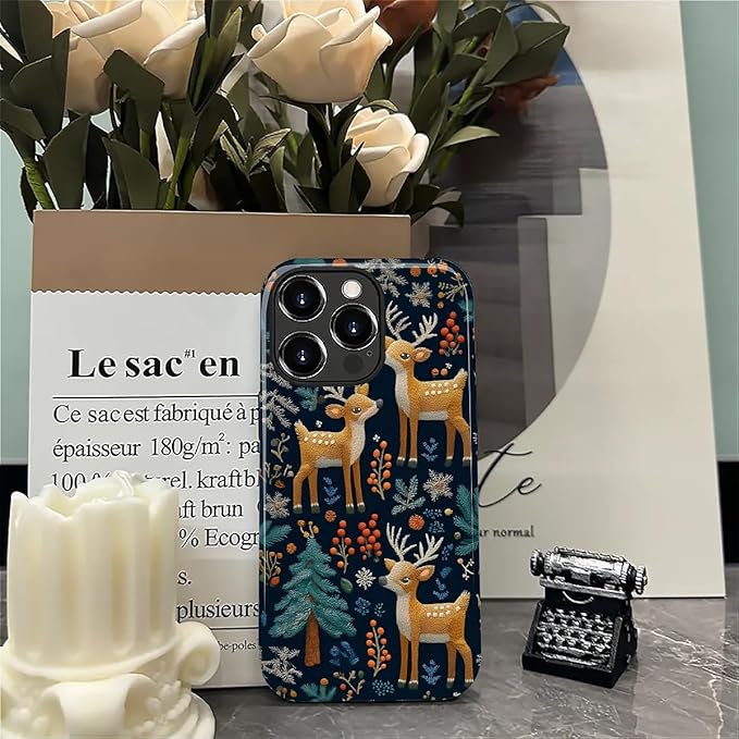 Case for iPhone 13 Pro Max Case,Cute Christmas Reindeer Design - Hybrid Dual Protection Silicone + Hard PC Shockproof Full Body Cover Slim Anti-Scratch Protective Case for Men Women