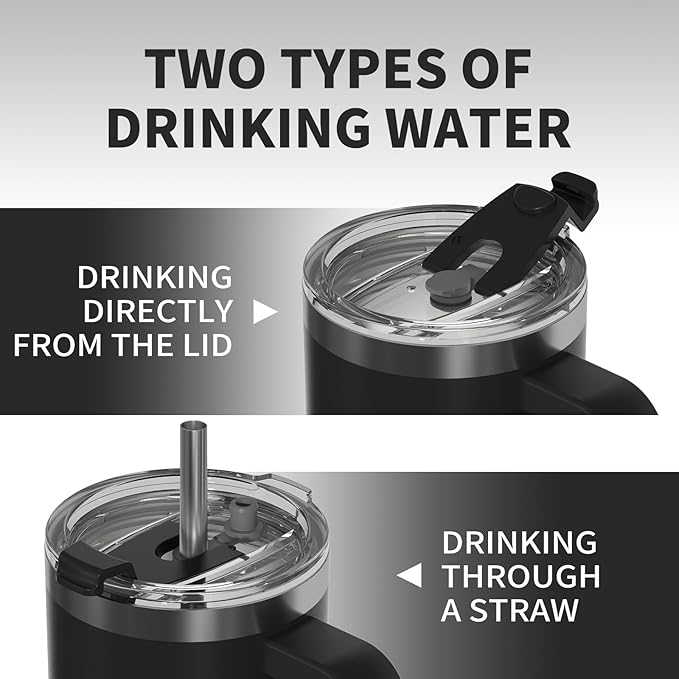 30 oz Tumbler with Handle,Tumbler with Lid and Straw,Double Wall Insulated Cup Stainless Steel Travel Mug(Cold for 34 Hours),Water Bottle for Iced Tea,Coffee,Cold Beverages(Black)